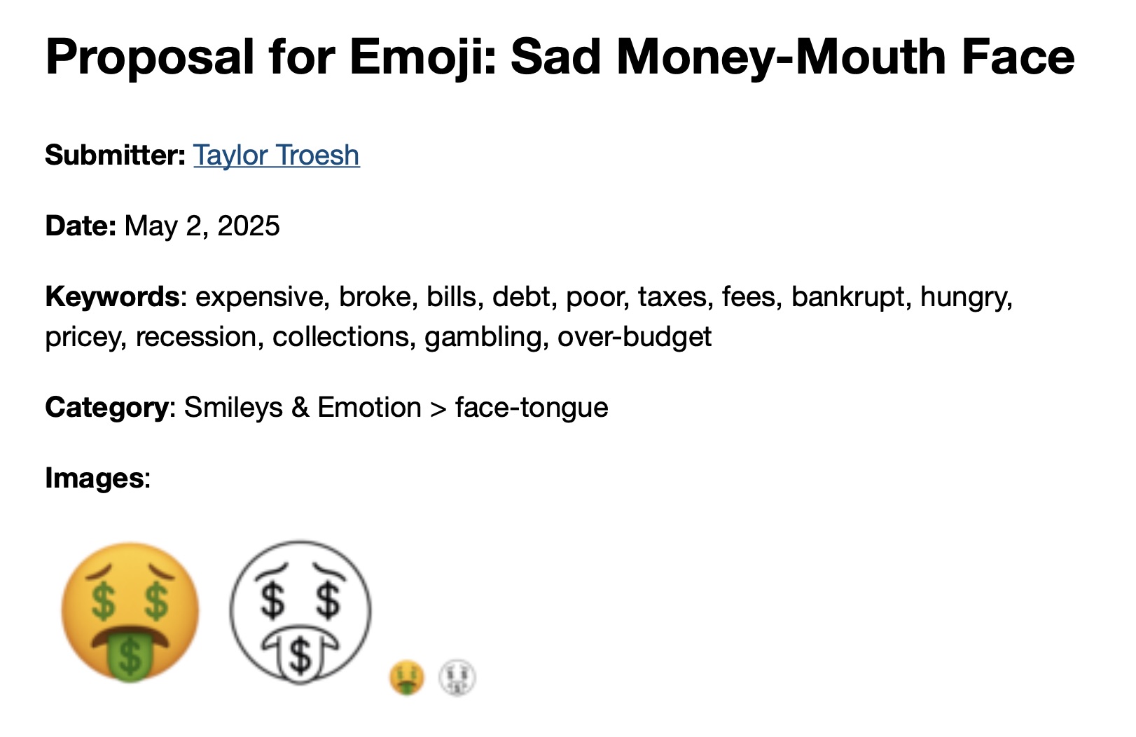 sad money mouth emoji proposal